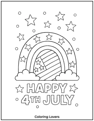 A bold rainbow shines with stars and stripes, welcoming July with color and joy.