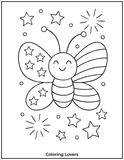 A butterfly sparkles with stars and stripes wings. 