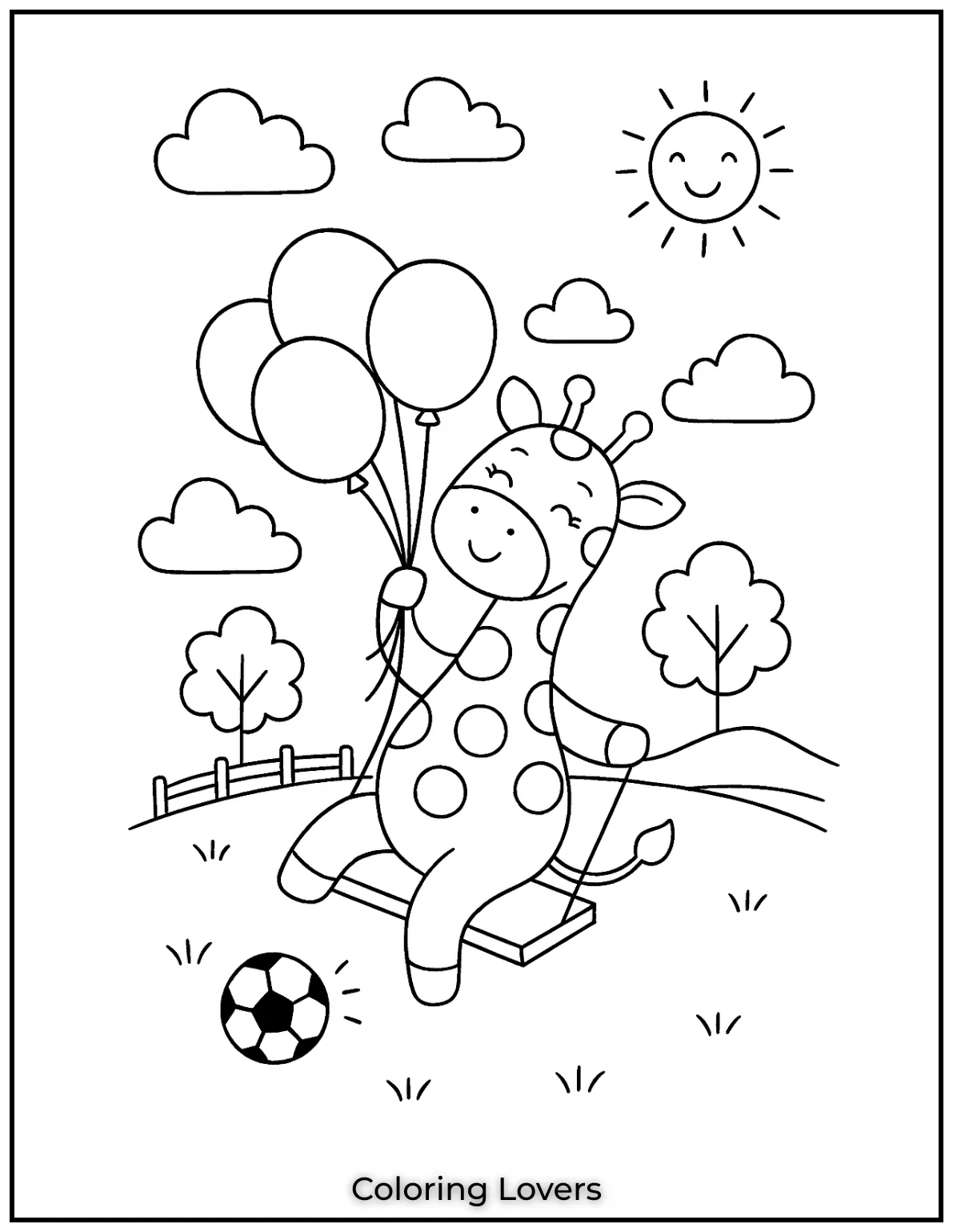 A carefree giraffe swings high among the clouds. 