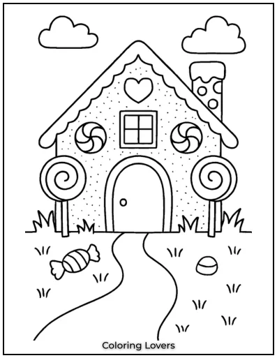 A charming gingerbread house with a cookie-textured roof and peppermint windows. It feels like a holiday treat.