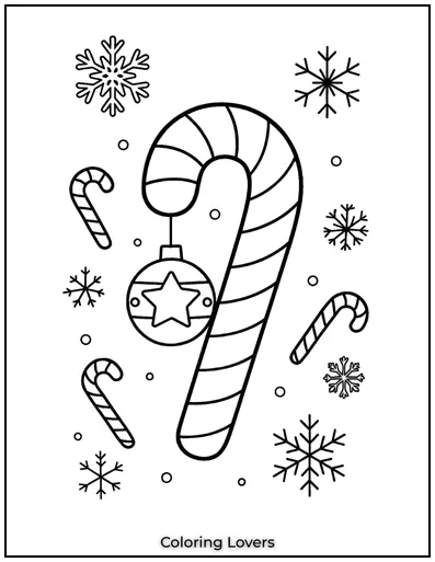 A classic candy cane decorated with a festive ornament. 