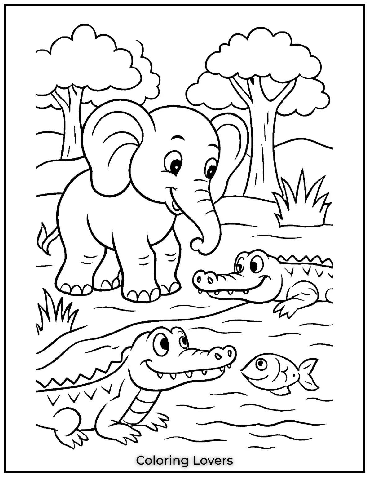 A curious elephant near crocodiles by the water. 