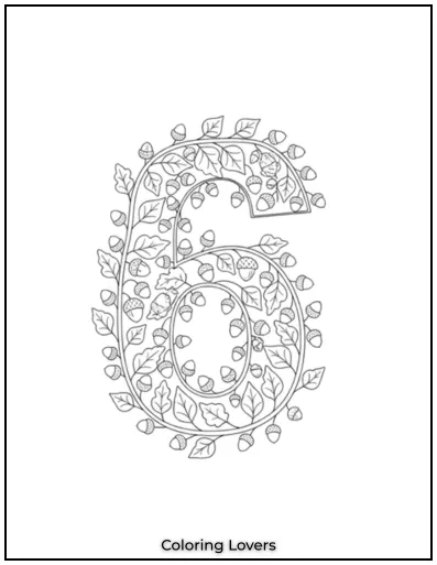 A curly number 6 twirling in a soft ring of leaves, like nature’s way of making it magical.