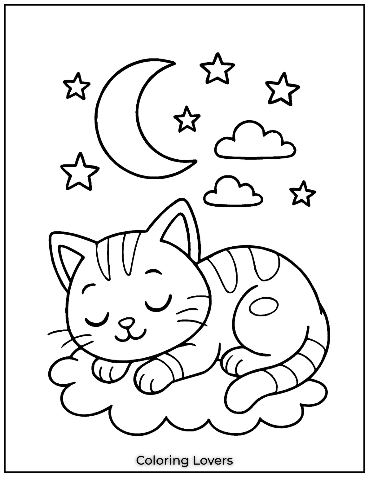 A cute kitten sleeping under the moon