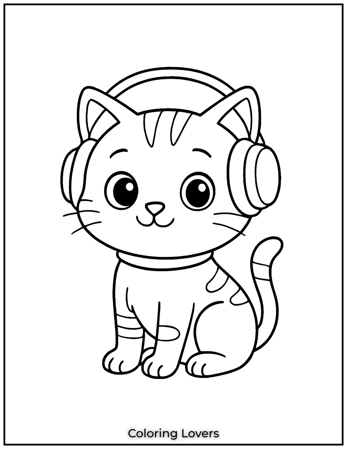 A cute kitten wearing headphones