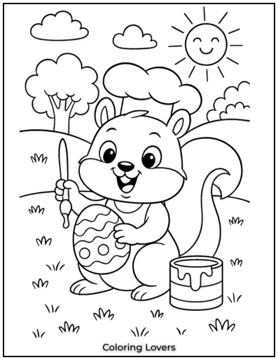 Squirrel Coloring Pages Kids Will Love to Color! 24 A cute squirrel is painting bright patterns on an Easter egg