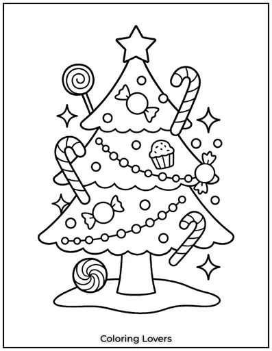 A fun and Christmas tree decorated with sweet treats