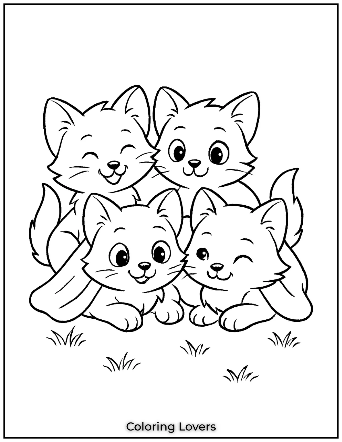 A group of four adorable kittens huddled together under a blanket