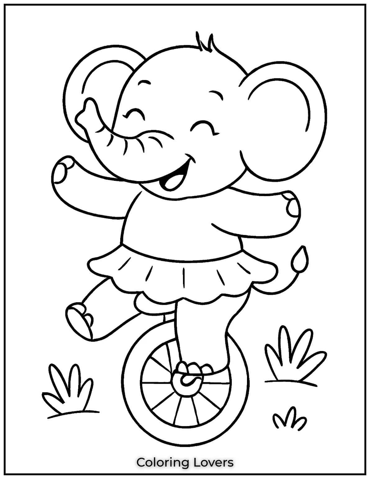 A happy elephant riding a unicycle. 
