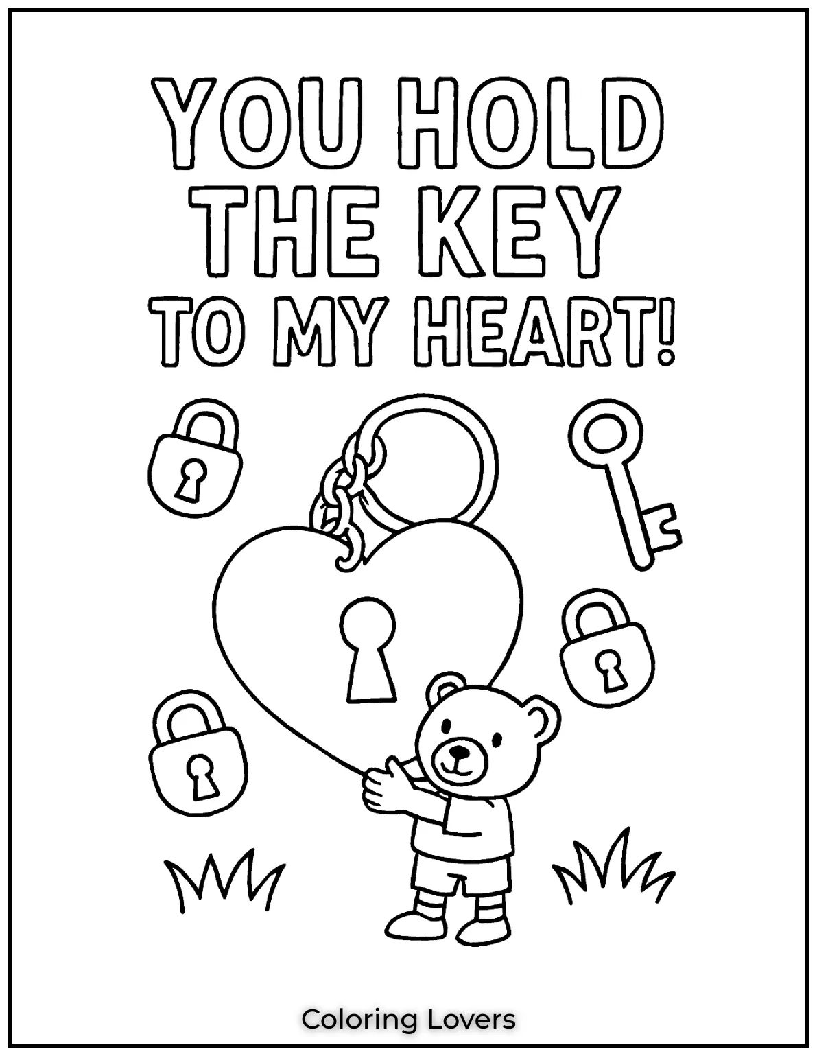 Mother’s Day Coloring Pages Kids Love Coloring 32 A heart keychain carries the sweetest message You Hold the Key to My Heart Kids will love coloring each tiny lock