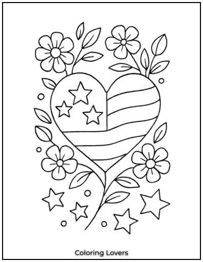 A heart shaped flag blooms with flowers to celebrate freedom in full color