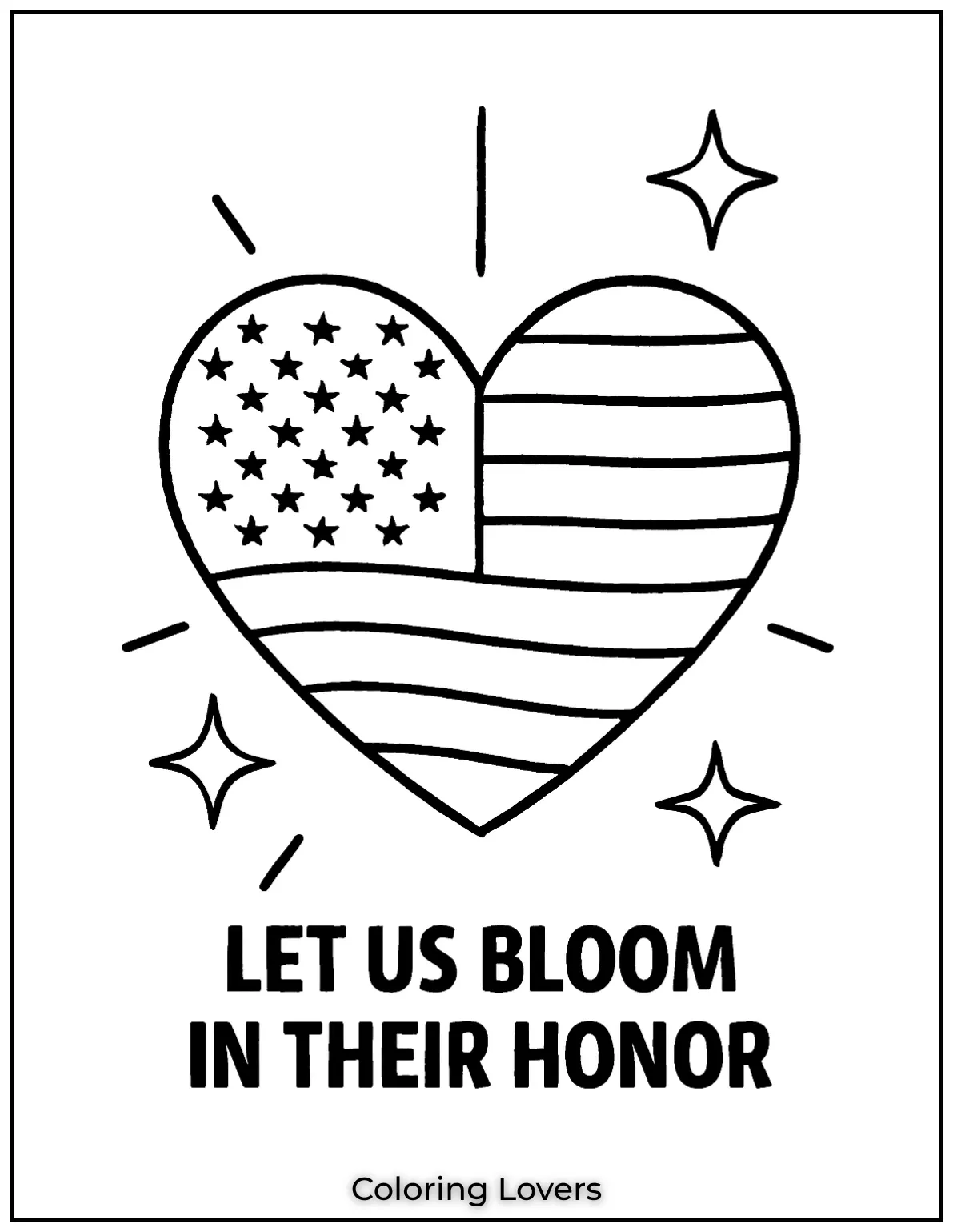 A heart shaped flag glows with stars and stripes. This symbol shines with love and pride
