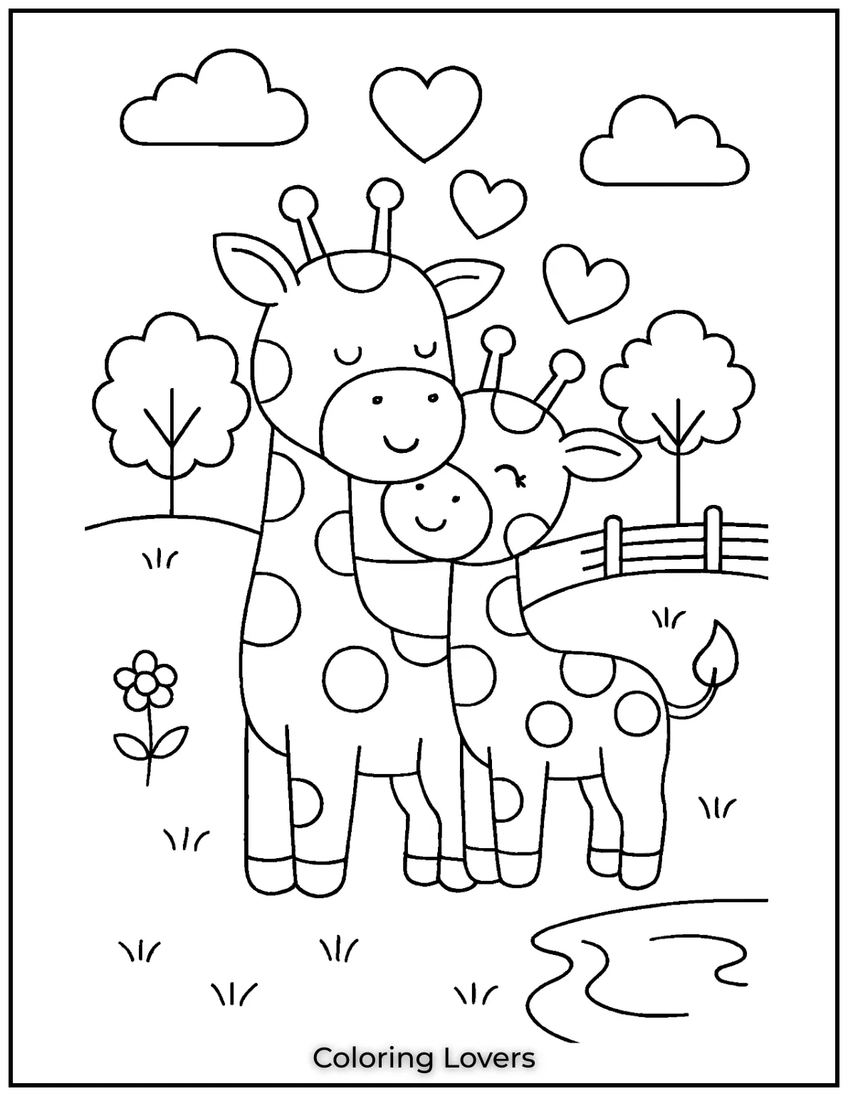 A heartwarming moment between a mother giraffe and her baby, surrounded by love