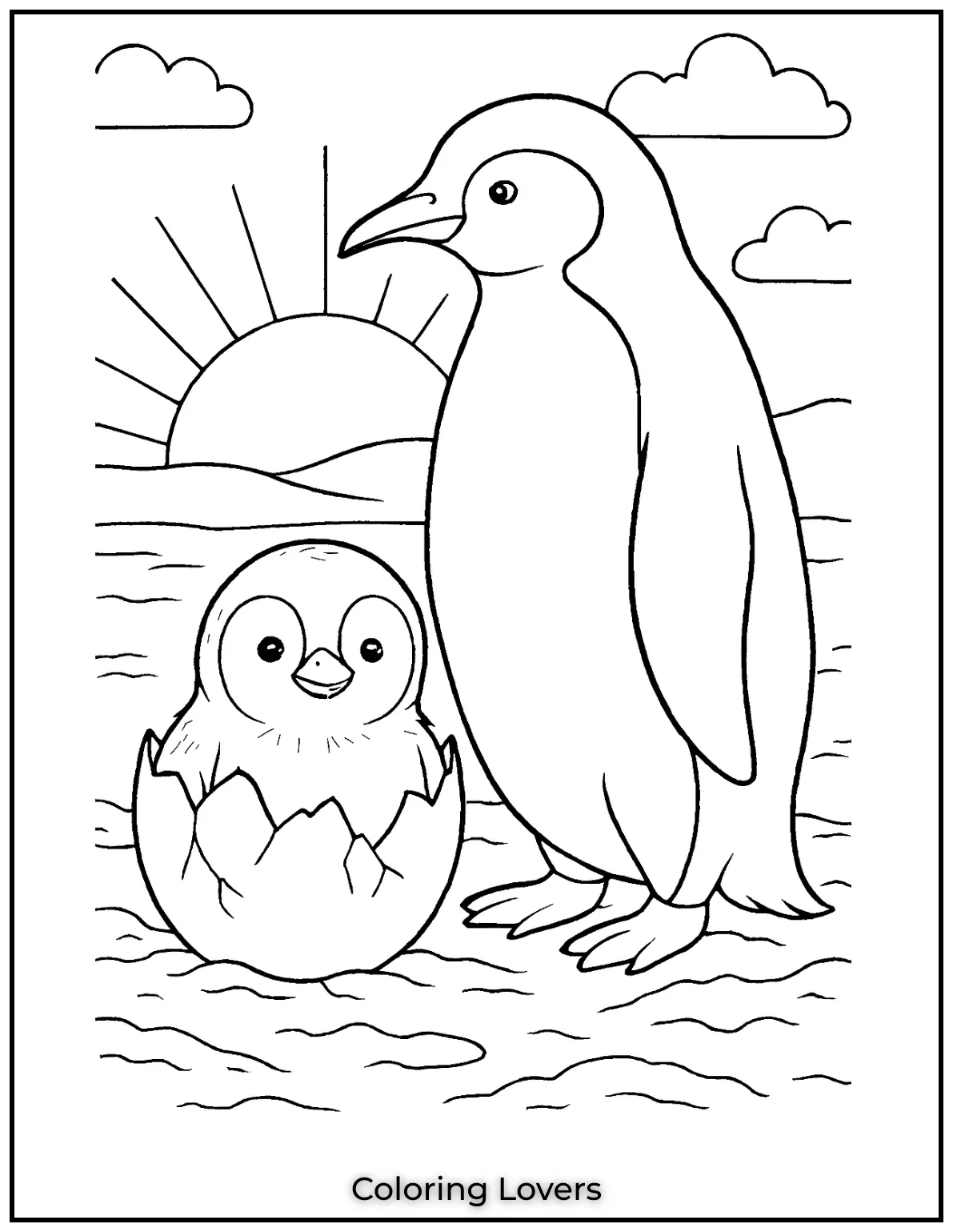 A lifelike chick peeks from its cracked shell on frosty ground at sunrise