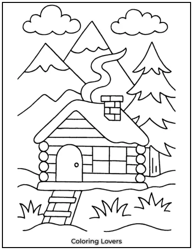 A log cabin in the mountains with a smoking chimney. A peaceful and scenic winter retreat.