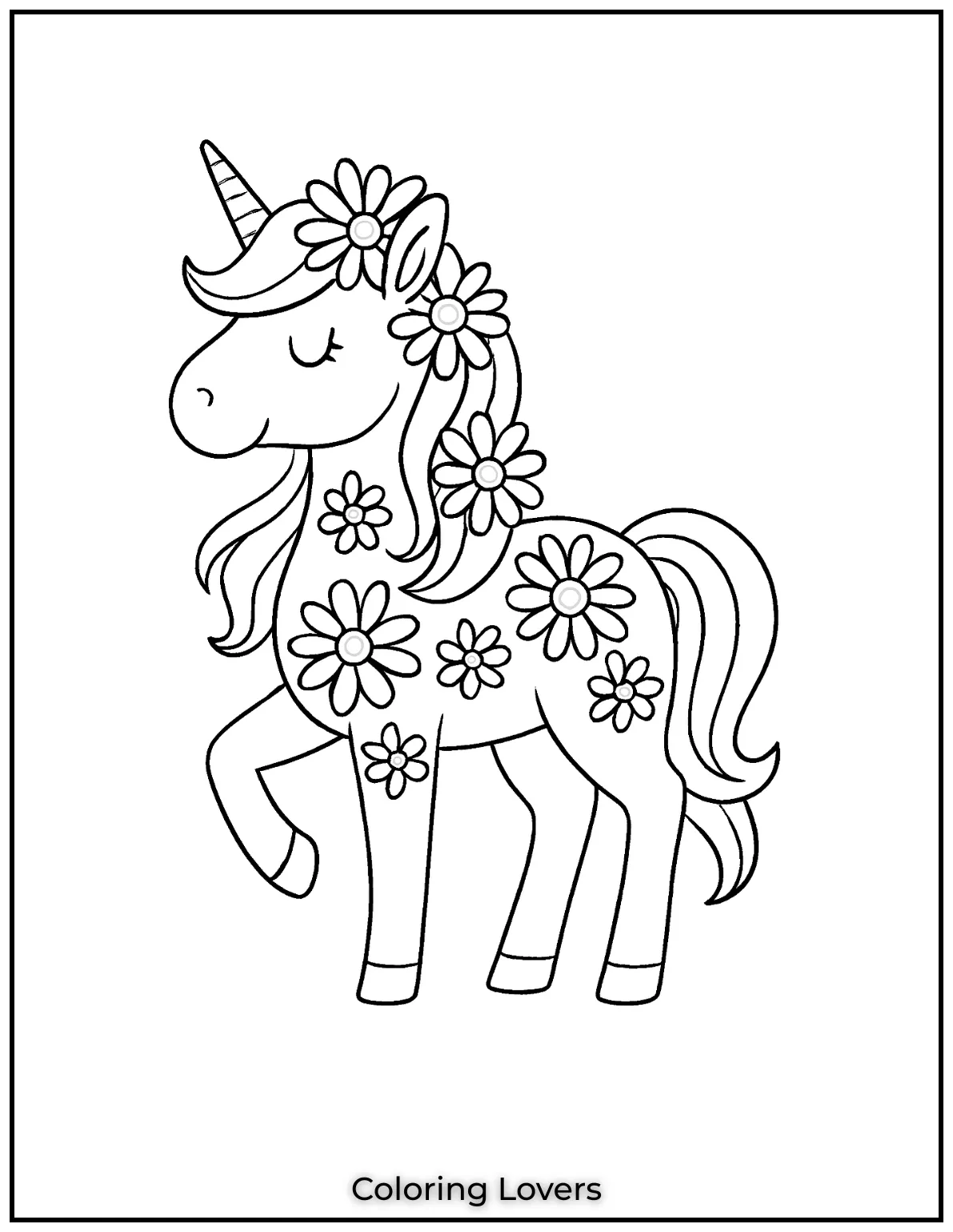 A magical unicorn covered in daisies, bringing together fantasy and nature in one design.