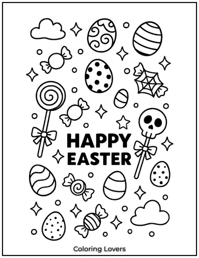 A shower of Easter eggs and candy falls from the sky