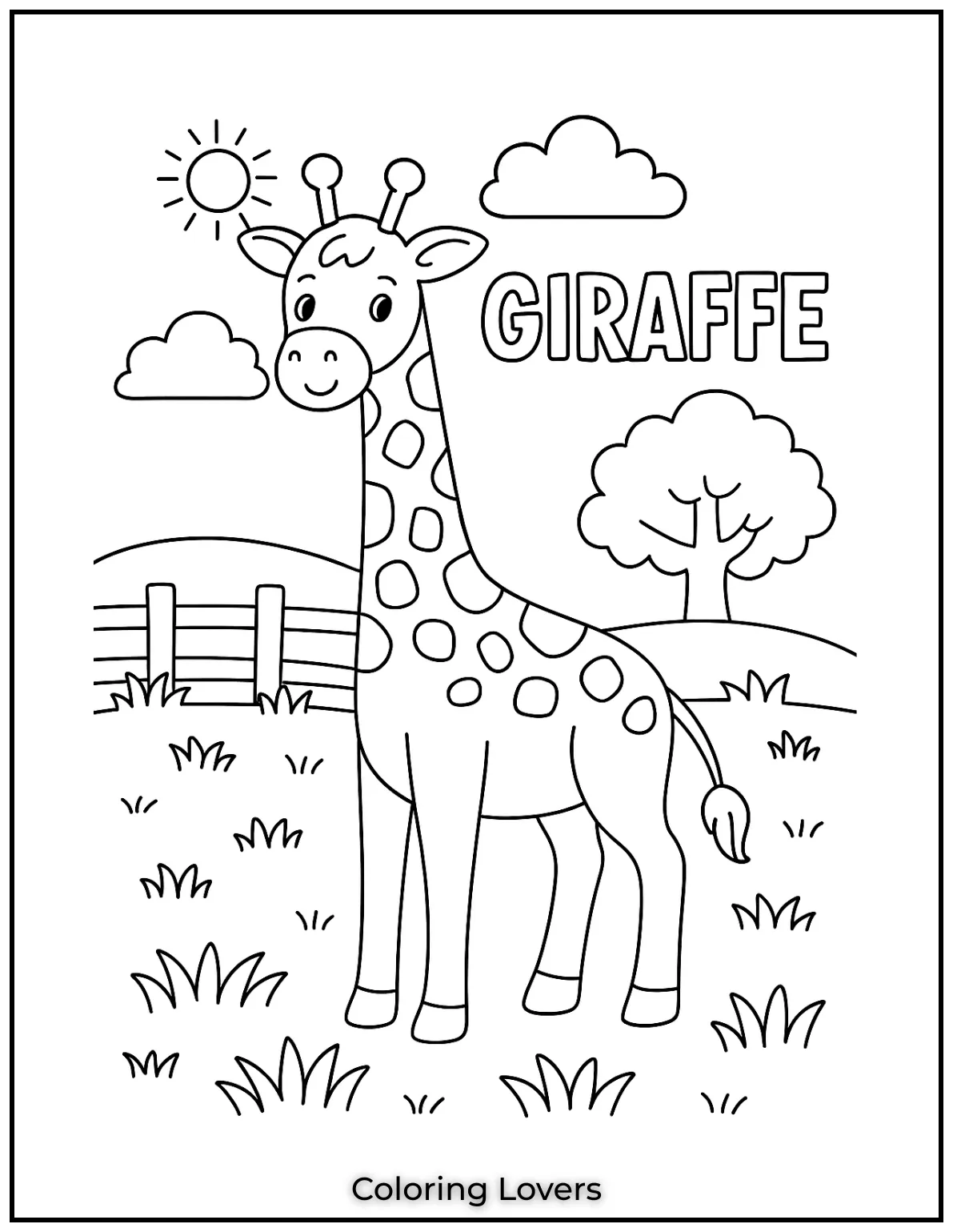 A simple giraffe outline standing tall with the word “GIRAFFE” written beside it.