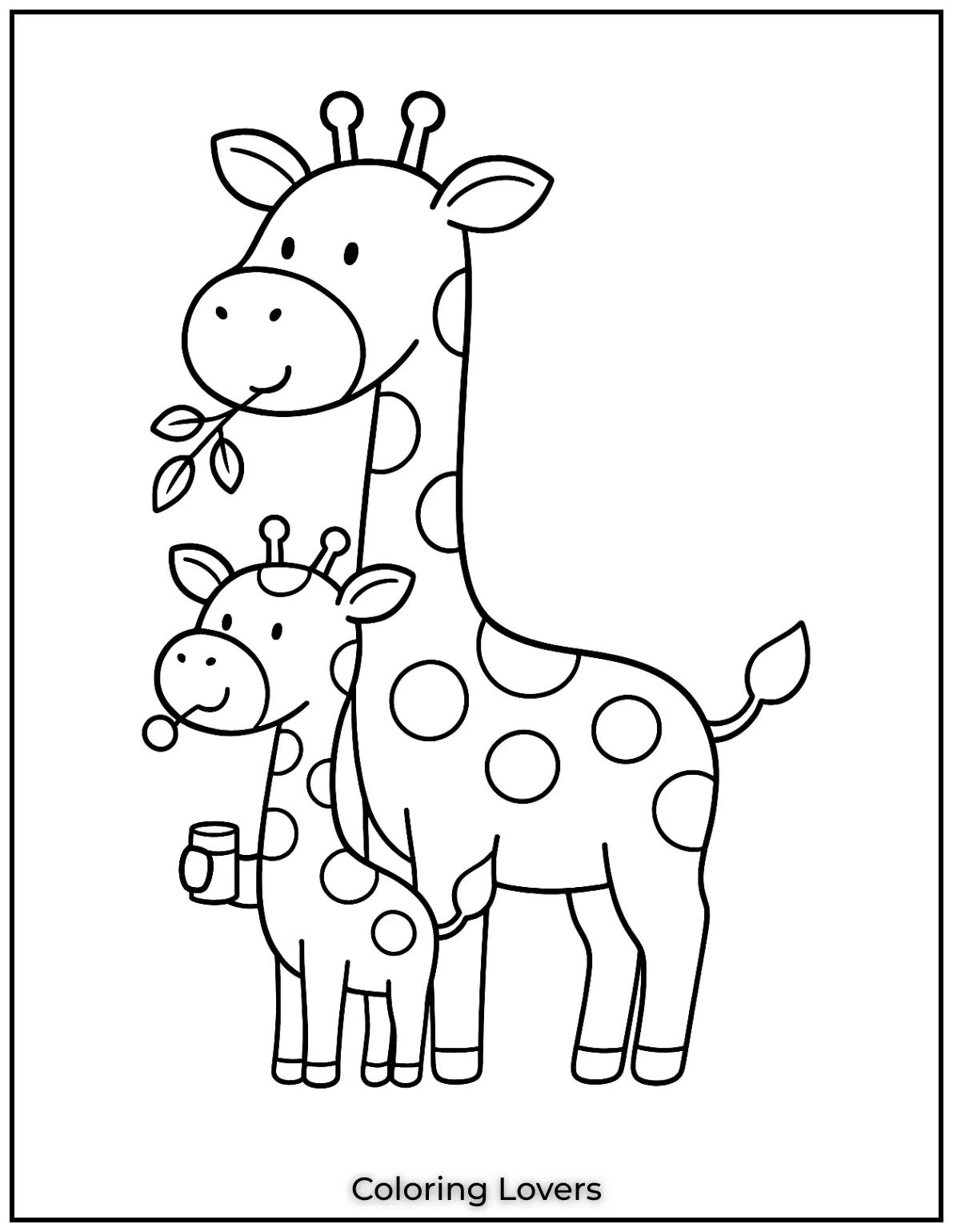A simple yet elegant outline of a giraffe, perfect for young artists who love a classic giraffe design to color.