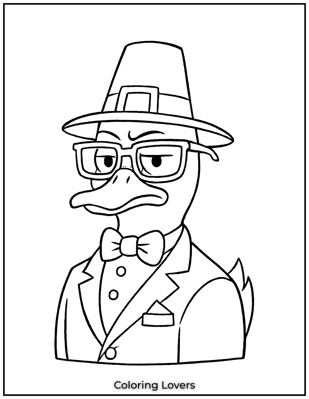Duck Coloring Pages That Kids Like the Most 41 A sophisticated duck in glasses and suit adding a touch of humor to duck coloring pages for adults