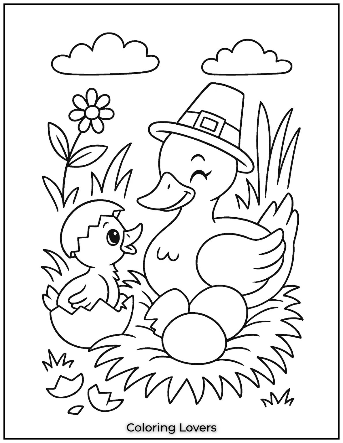 Duck Coloring Pages That Kids Like the Most 6 A tender moment as a duckling hatches to greet its mother. A delightful scene for kids to color and