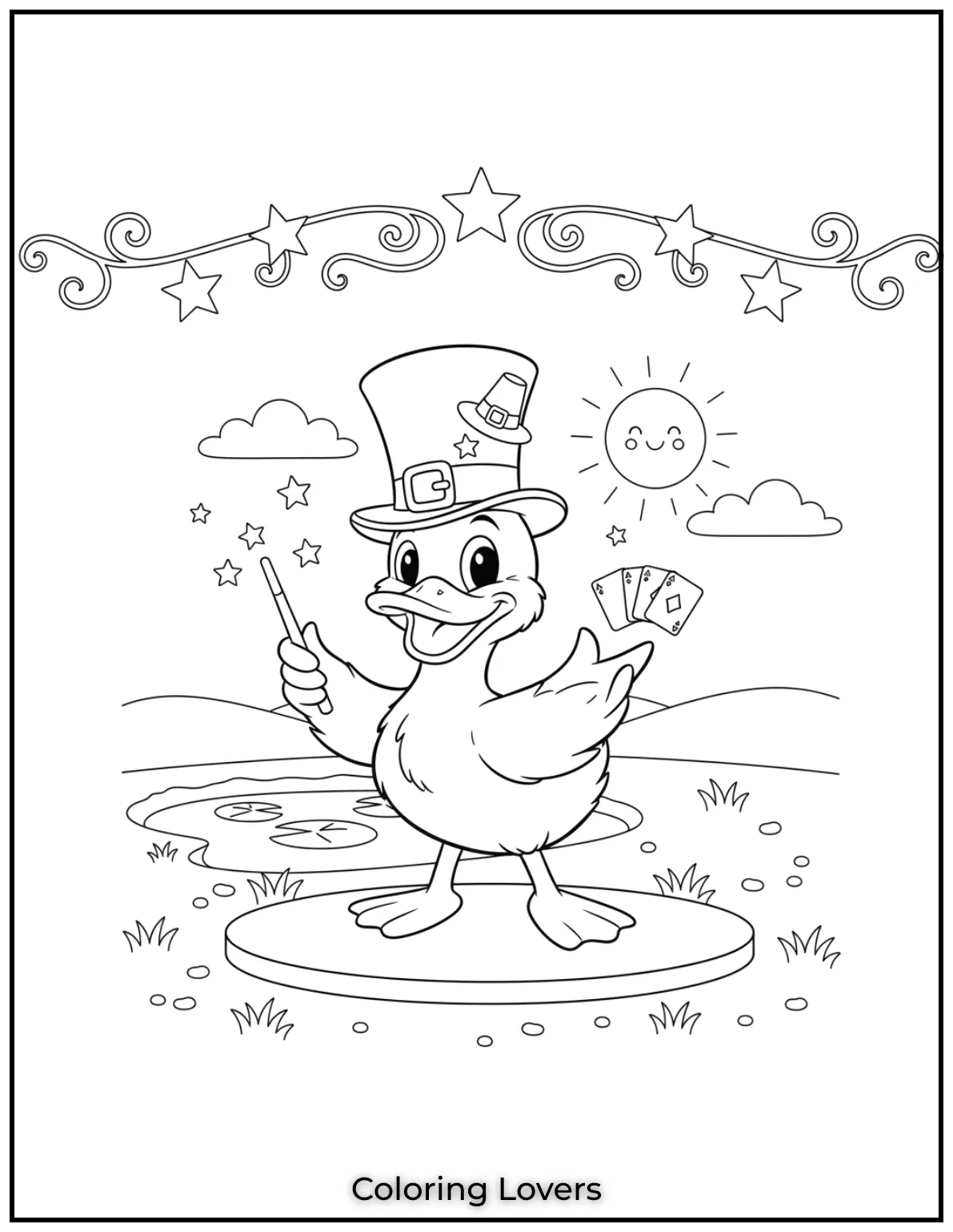 Duck Coloring Pages That Kids Like the Most 26 Abracadabra This magician duck is ready to amaze with a top hat and wand. A magical addition to any duck coloring page collection