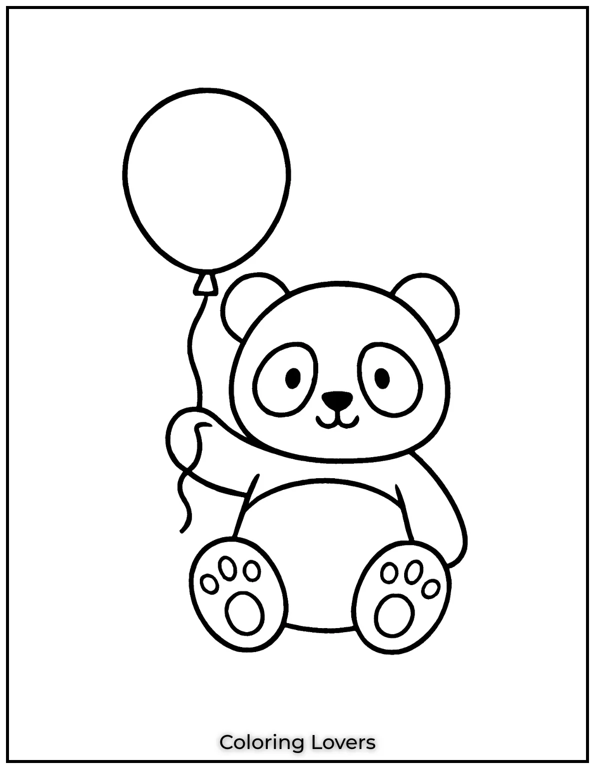 An adorable panda holding a balloon that kids just love coloring in for a fun birthday celebration