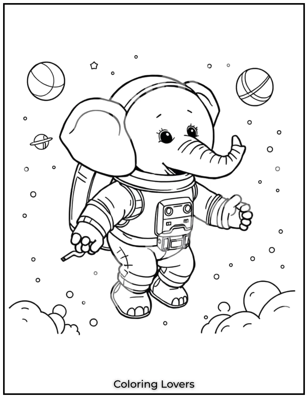 An astronaut elephant floating through space