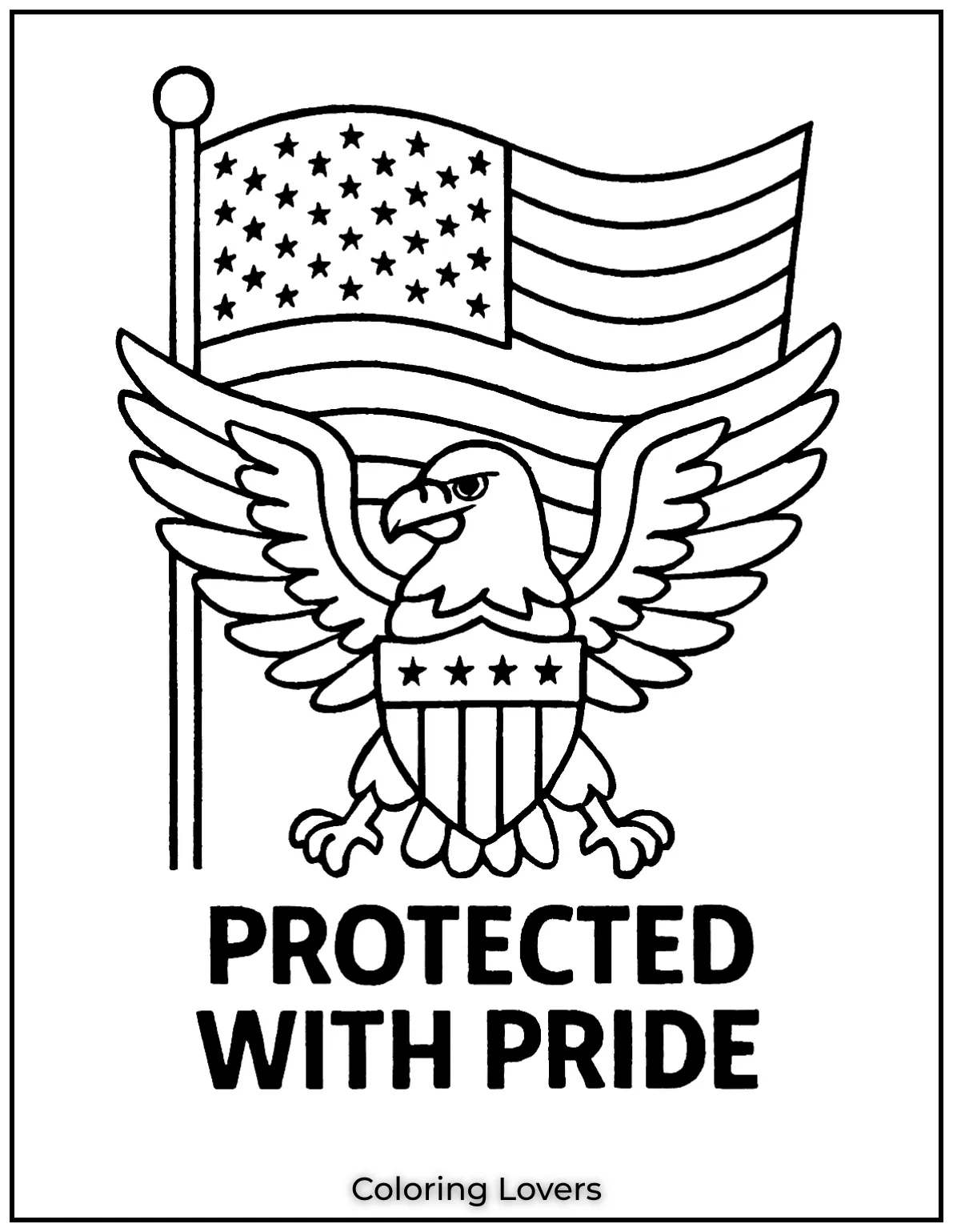 An eagle with a shield spreads its wings before a waving flag. This bold symbol captures strength and unity