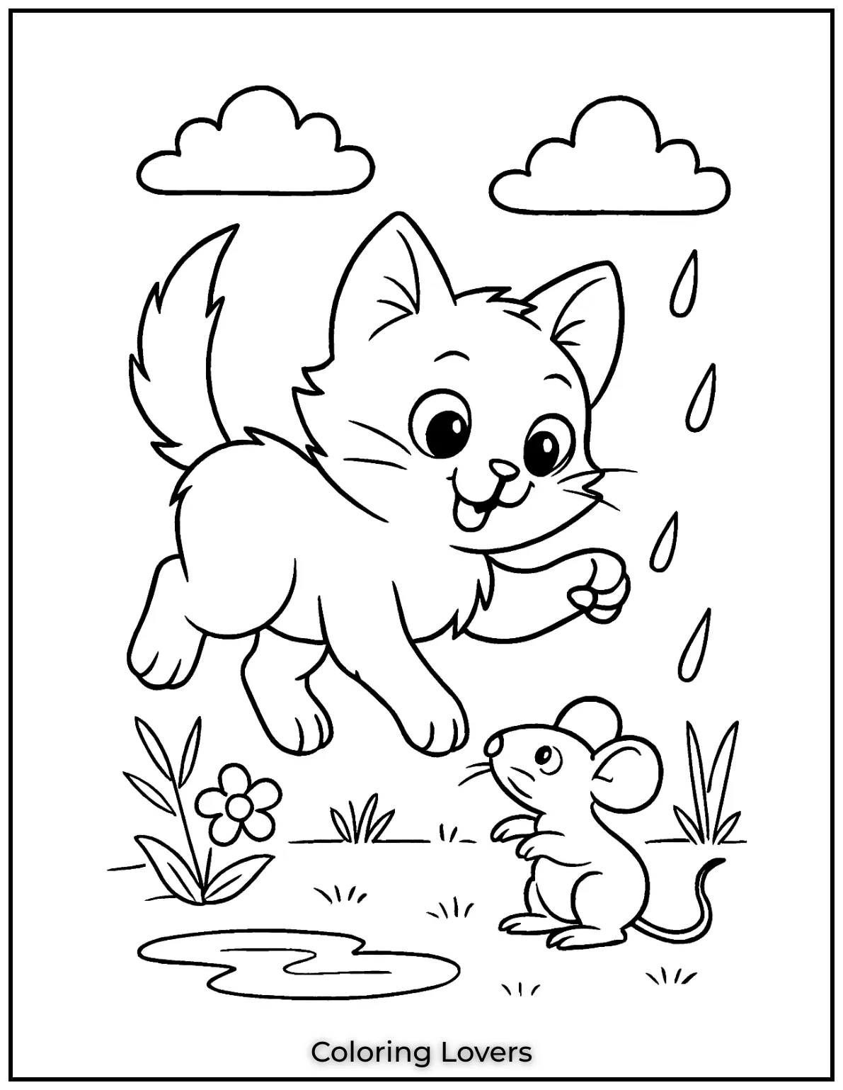 An excited cute kitten playing with a mouse