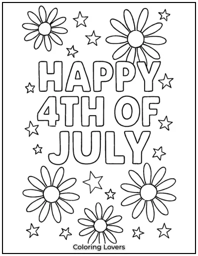 Bright daisies and scattered stars surround a big “Happy 4th of July.”