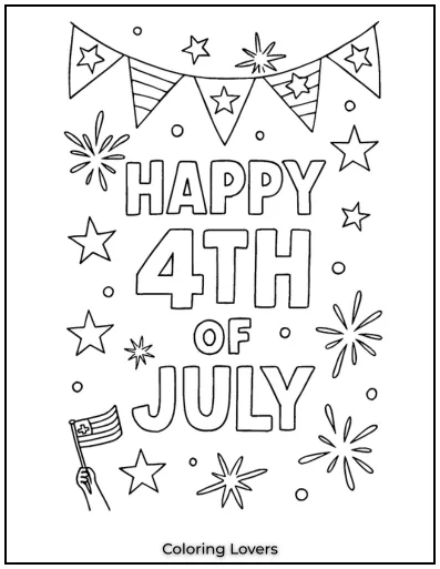 Bunting banners and sparkles surround this cheerful Independence Day greeting.