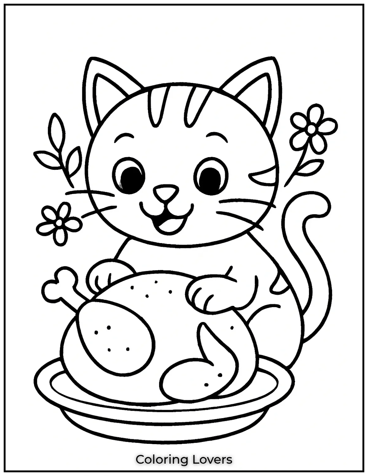Fun and Free Cat Coloring Pages for Kids and Adults 59 Cat Eating Turkey