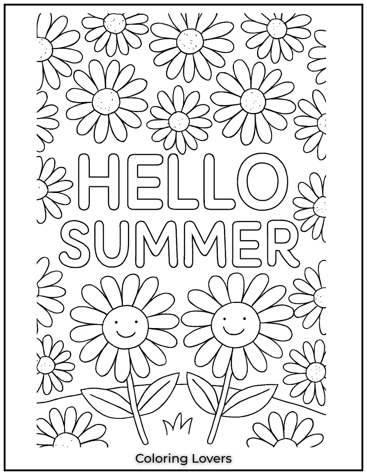 Daisies fill the background in this bold “Hello Summer” design. 