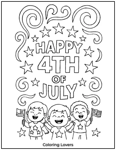 Elegant fonts and swirls frame a “Happy 4th of July” message with pride.