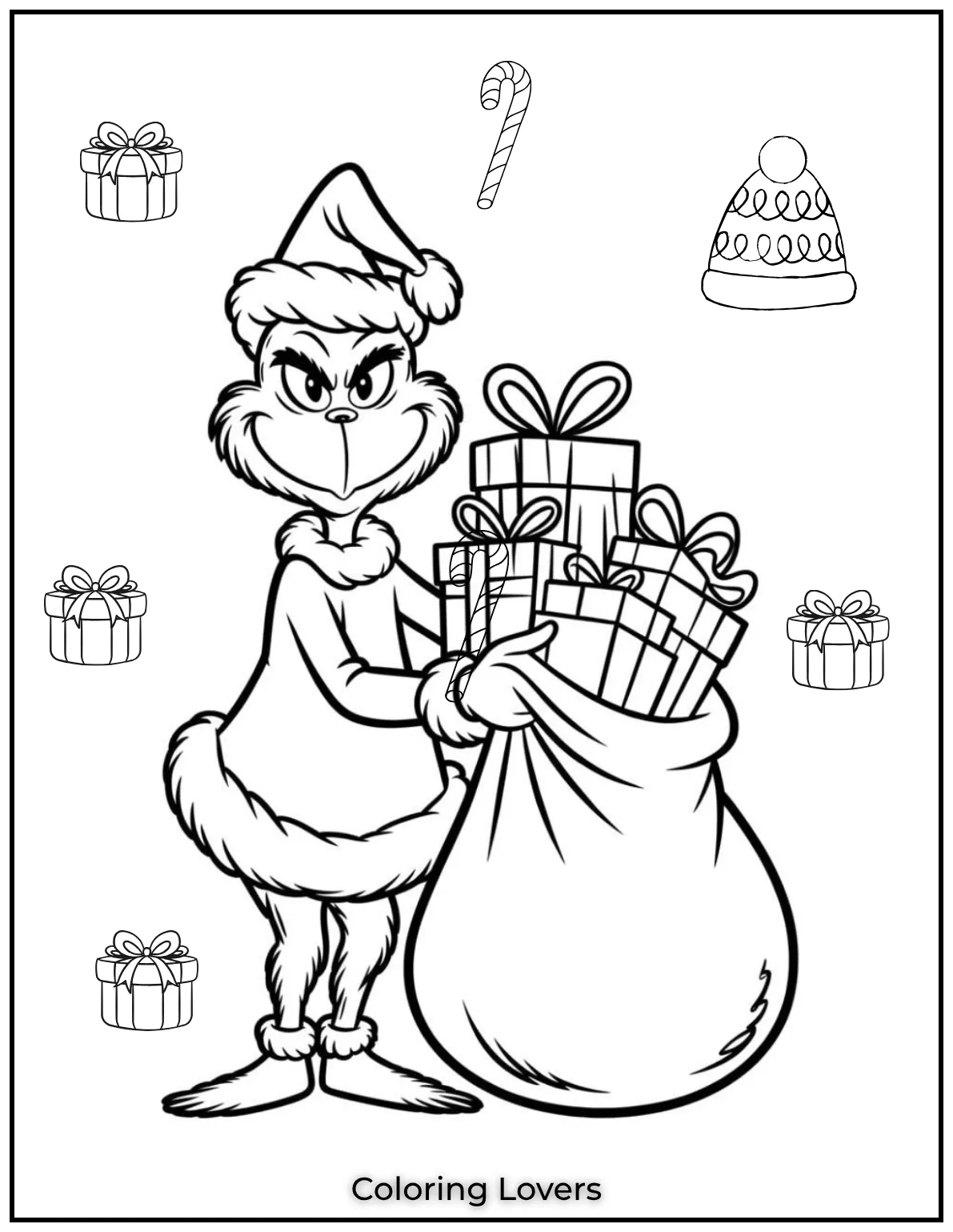 Even the Grinch looks festive in his Christmas sweater and hat. Those details bring out his holiday spirit