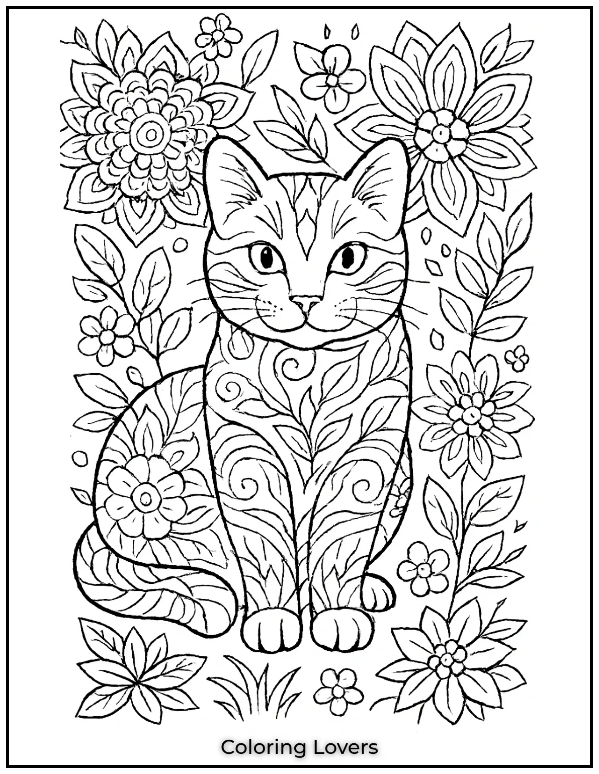 Fun and Free Cat Coloring Pages for Kids and Adults 53 Explore your creativity with these intricate cat coloring pages for adults filled with delicate floral mandalas 1