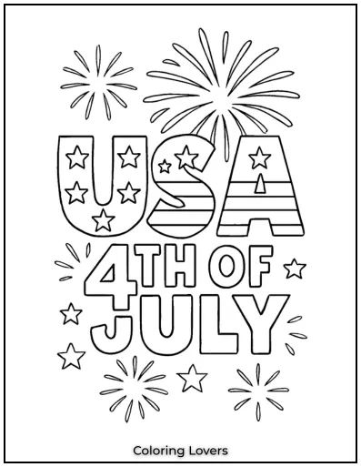 Fireworks burst behind bold letters filled with stars and stripes.