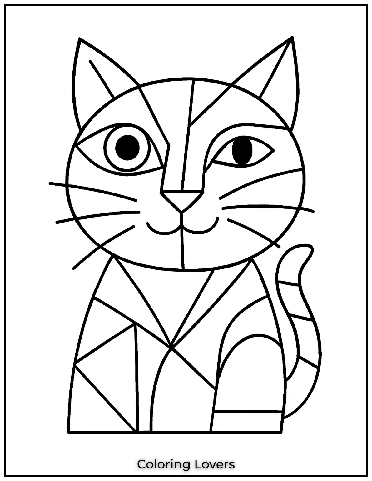 Fun and Free Cat Coloring Pages for Kids and Adults 49 Geometric and bold this modern cubist cat invites you to experiment with colors and patterns