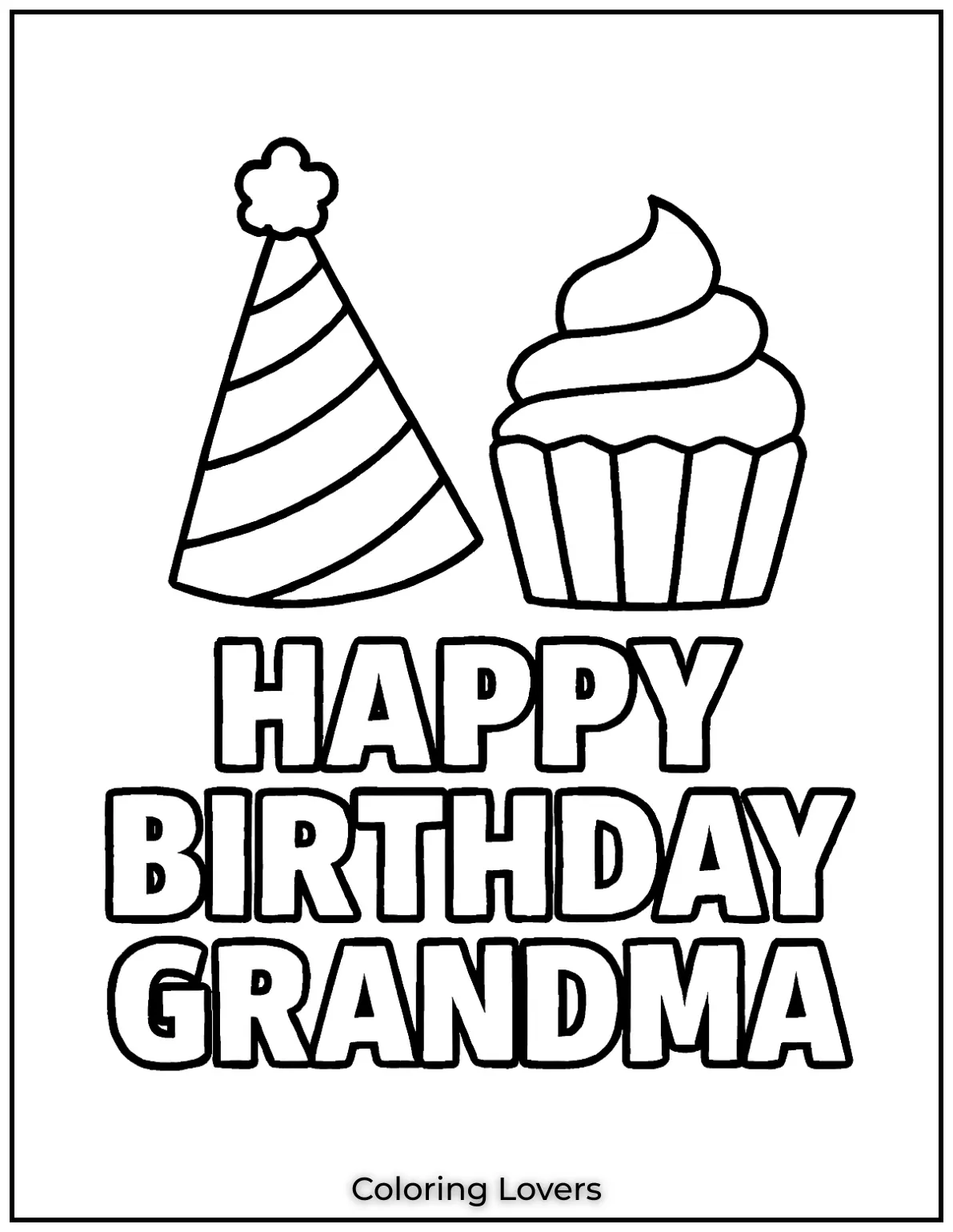 Grandmas birthday page with a party hat and cupcake for a special celebration