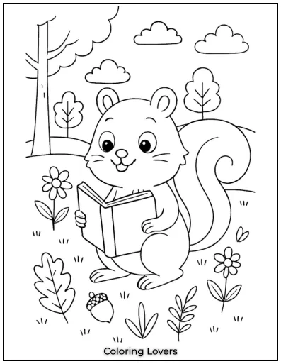 Squirrel Coloring Pages Kids Will Love to Color! 10 Here’s a curious squirrel enjoying a good book