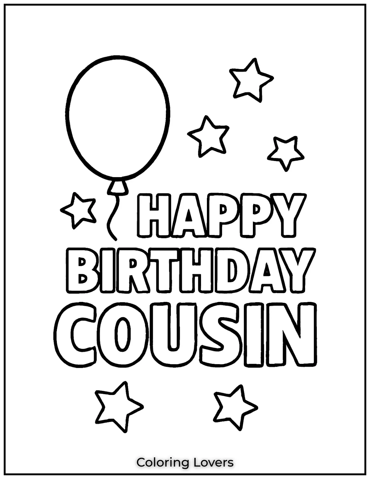Joyful balloon and stars Wishing a blasting birthday to my cousin