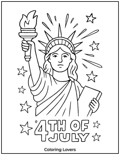 Lady Liberty lifts her torch high in this bold design.