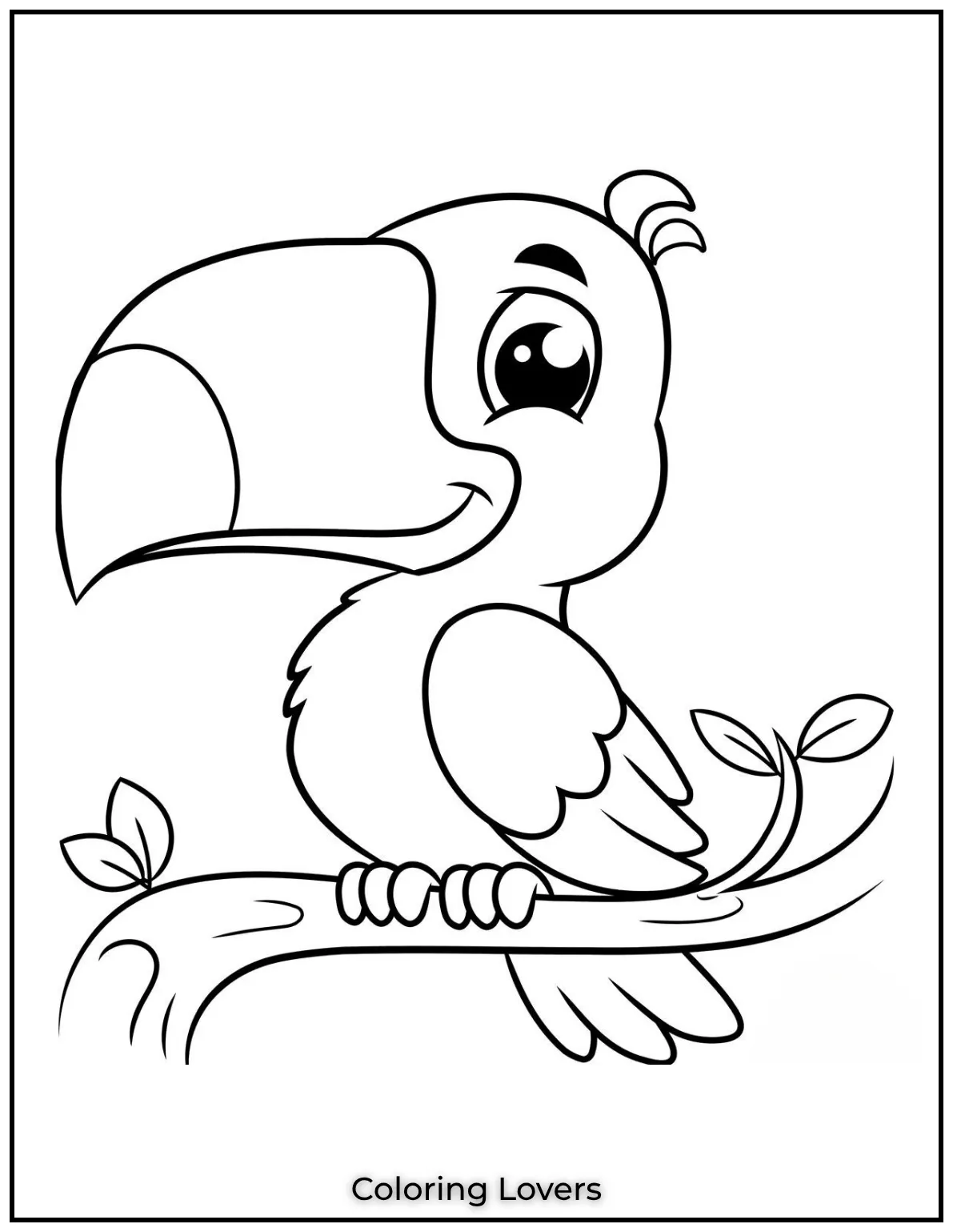 Meet this smiling cute toucan with its big beak and sparkling eyes ready to brighten your coloring time