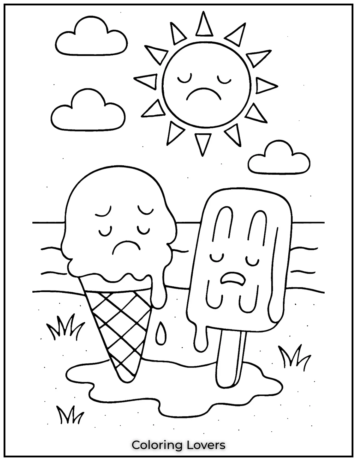 Summer Coloring Pages for Kids and Adults 10 Melting treats under the summer sun in a sweet moment