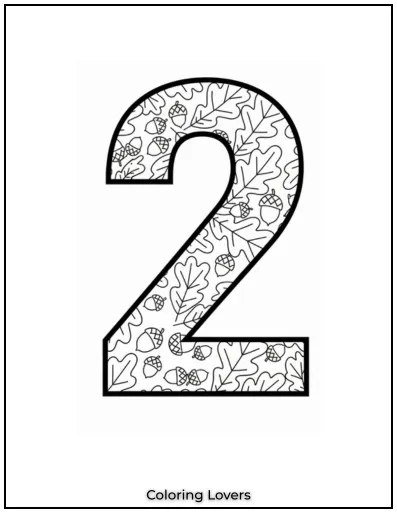 Number 2 curls with charm, hugged gently by tiny oak-like leaves full of cozy woodland vibes.