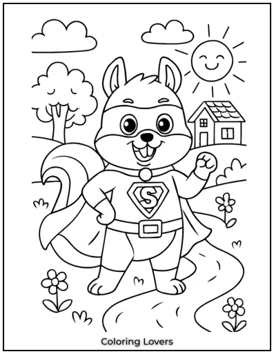 Squirrel Coloring Pages Kids Will Love to Color! 19 Our fearless squirrel is all dressed up in a superhero costume, ready for action.