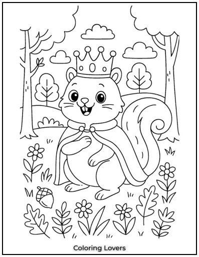 Squirrel Coloring Pages Kids Will Love to Color! 6 Our royal squirrel looks majestic in a crown and cape
