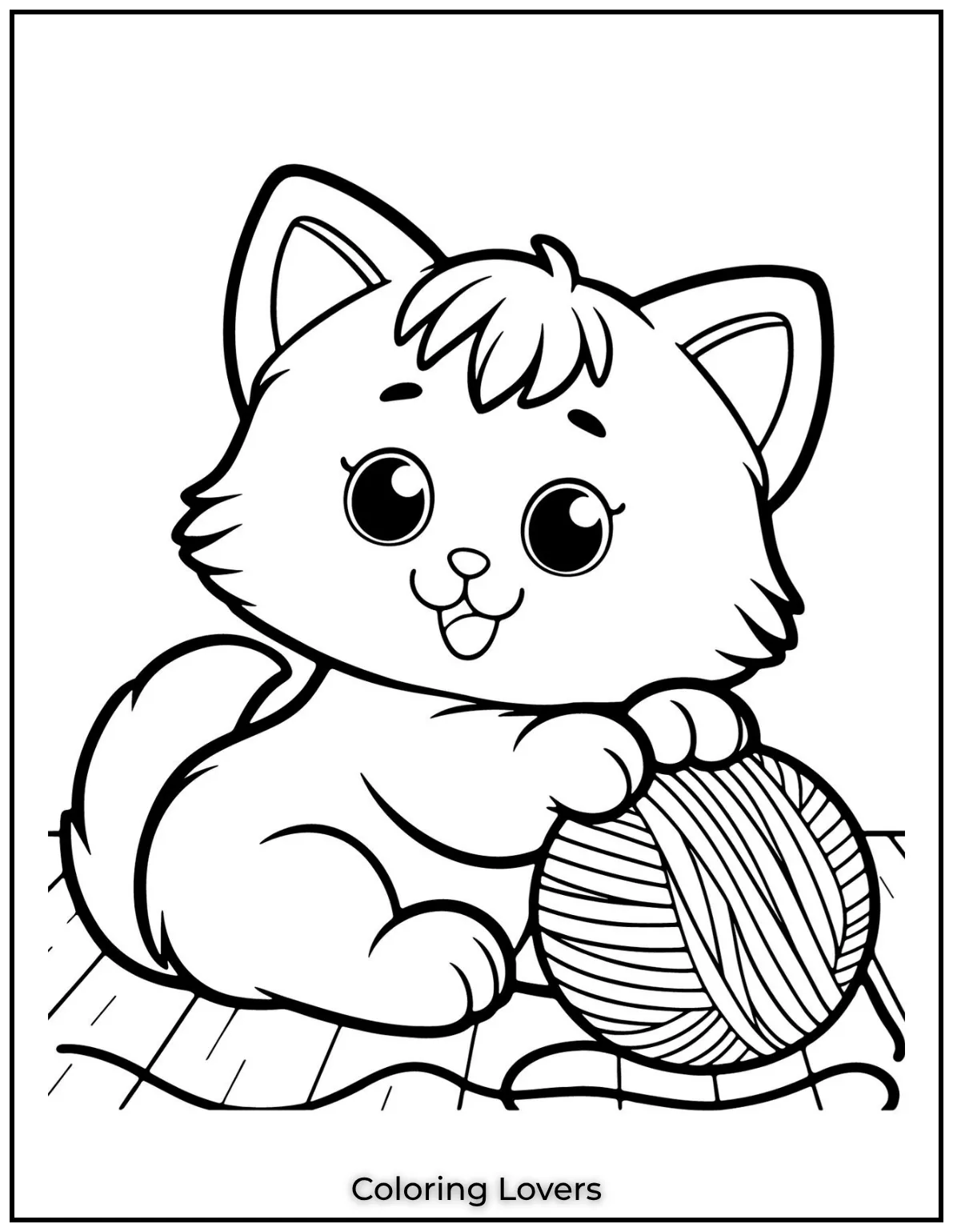 Fun and Free Cat Coloring Pages for Kids and Adults 16 Playful and adorable this cat loves its yarn ball