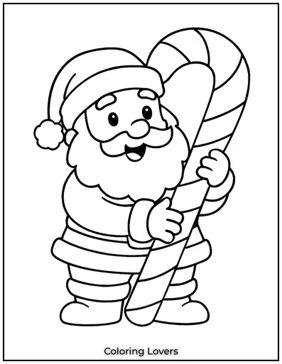 Santa is ready for the holidays with a giant candy cane.